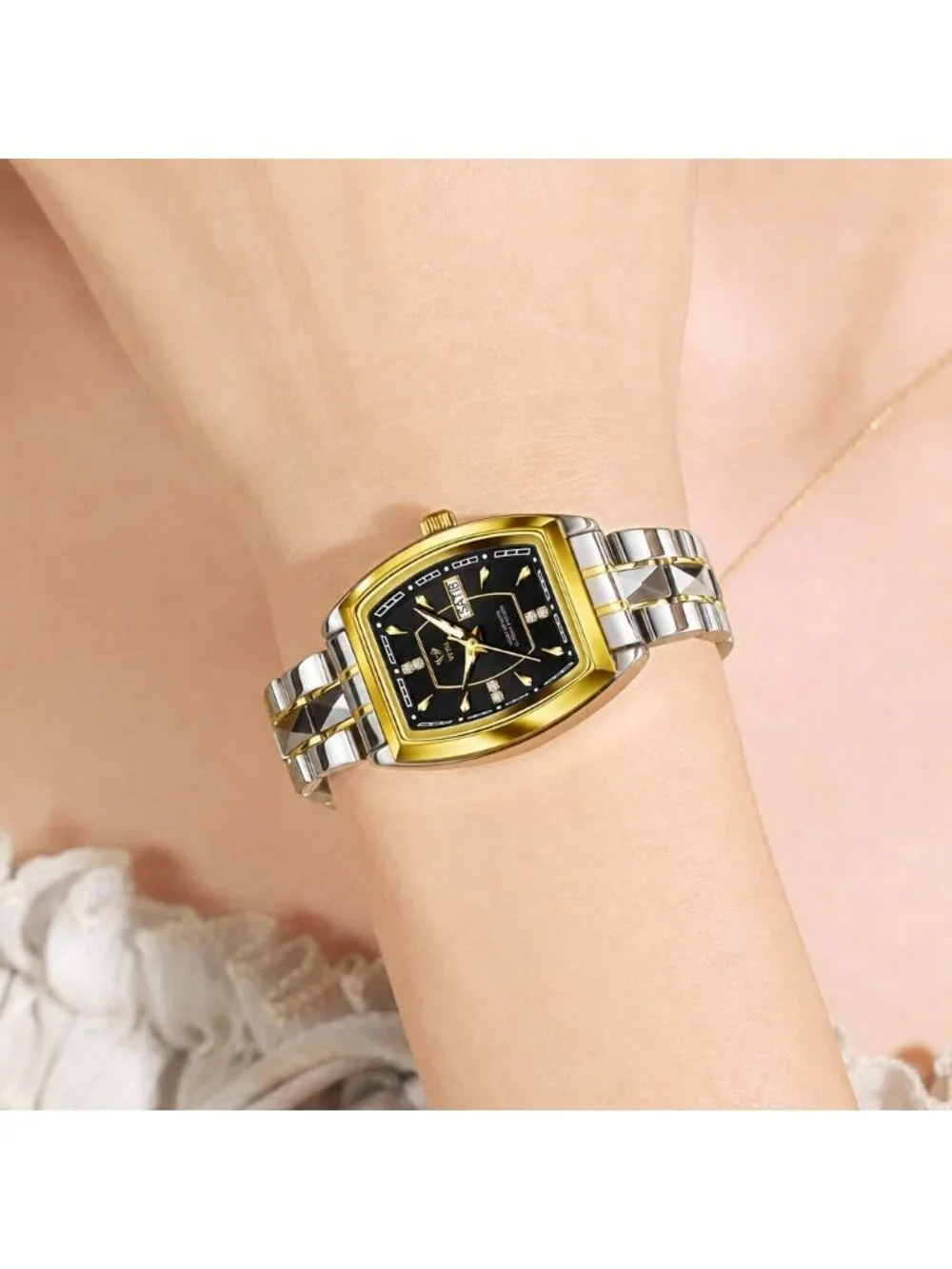 Women's Black Two Tone Stainless Steel Waterproof Casual Dress Date Wrist Watch